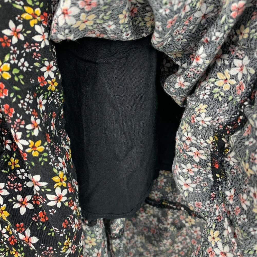 Lost + Wander Dress Maxi Black Floral Print V Neck Short Sleeve Boho - Picture 12 of 13